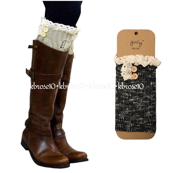 New with Tags Chunky Knit Boot Cuffs with Lace Trim and Buttons - Picture 1 of 12